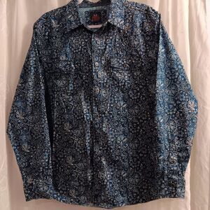 Men Med.Blue Floral Pearl Snap Shirt Moon Shine Brand Revival Festival Western